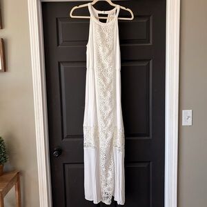 White & Cream Crochet Lace, Halter Neck, Boho Maxi Sundress